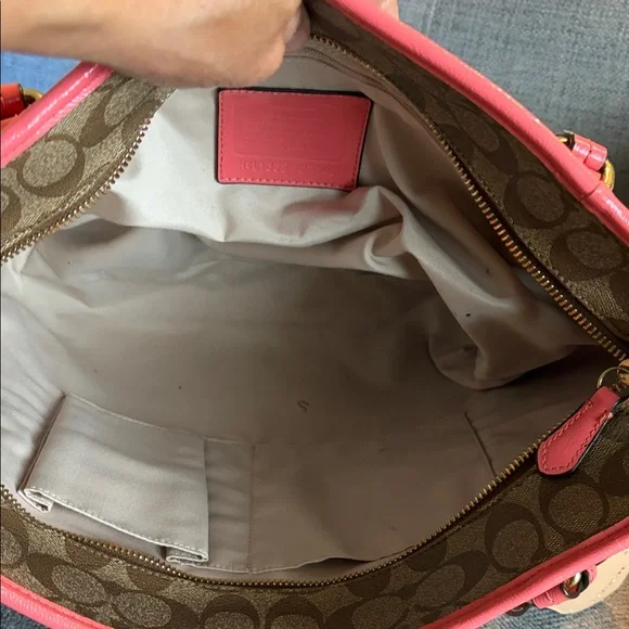 Coach Tan and Pink Signature Tote 15”x12”x4” - Picture 3 of 6